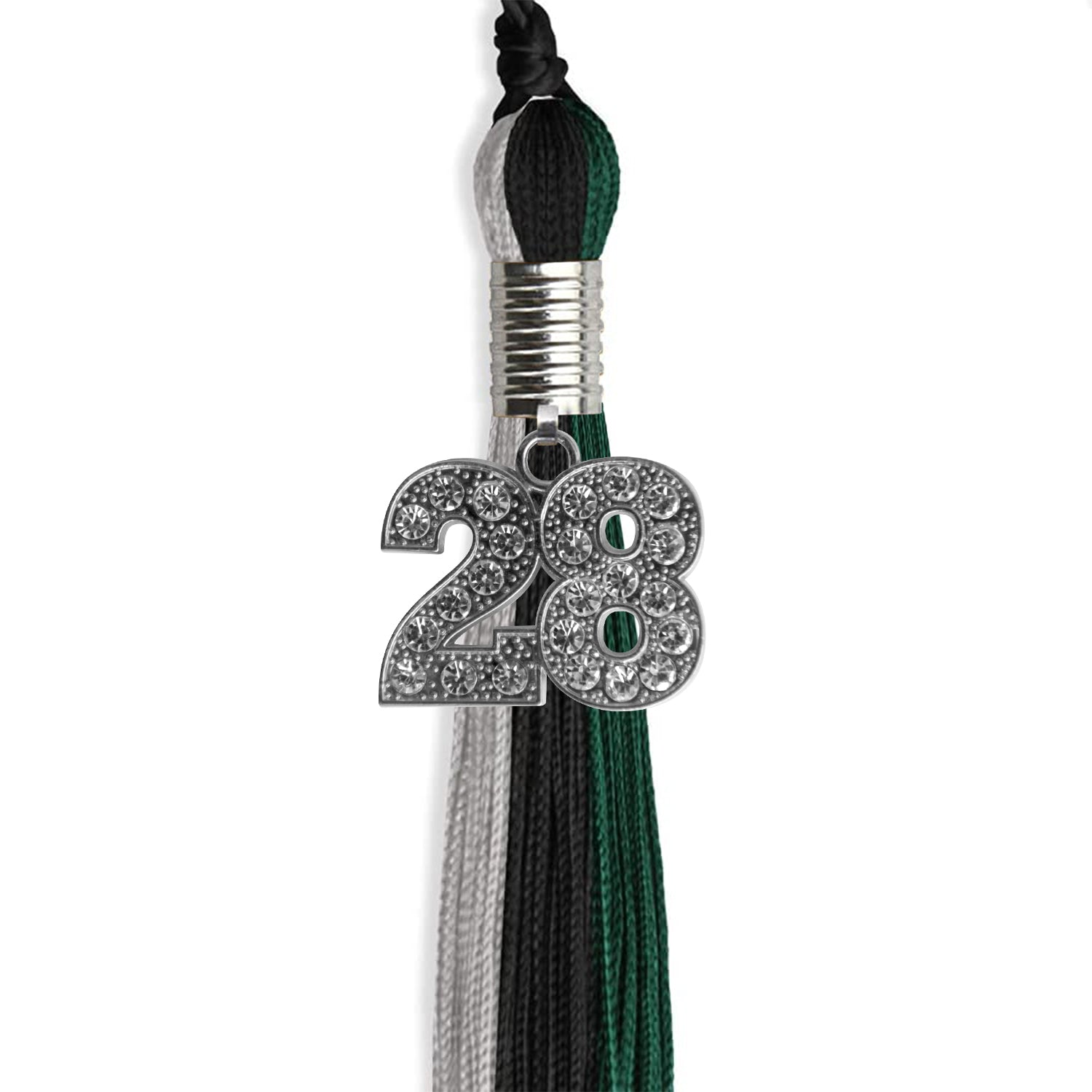 Black/Teal/Grey Graduation Tassel with Silver Bling Charm by Wholesale Grad Supply