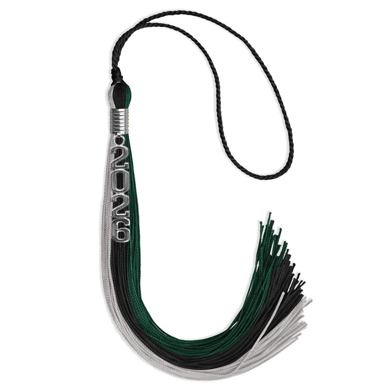 Black/Teal/Grey Graduation Tassel with Silver Stacked Date Drop by Wholesale Grad Supply