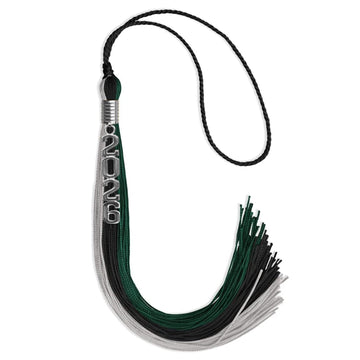 Black/Teal/Grey Graduation Tassel with Silver Stacked Date Drop by Wholesale Grad Supply