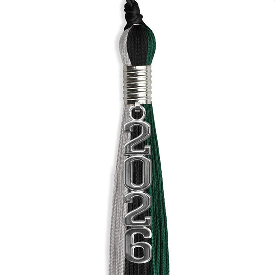 Black/Teal/Grey Graduation Tassel with Silver Stacked Date Drop by Wholesale Grad Supply
