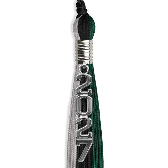 Black/Teal/Grey Graduation Tassel with Silver Stacked Date Drop by Wholesale Grad Supply