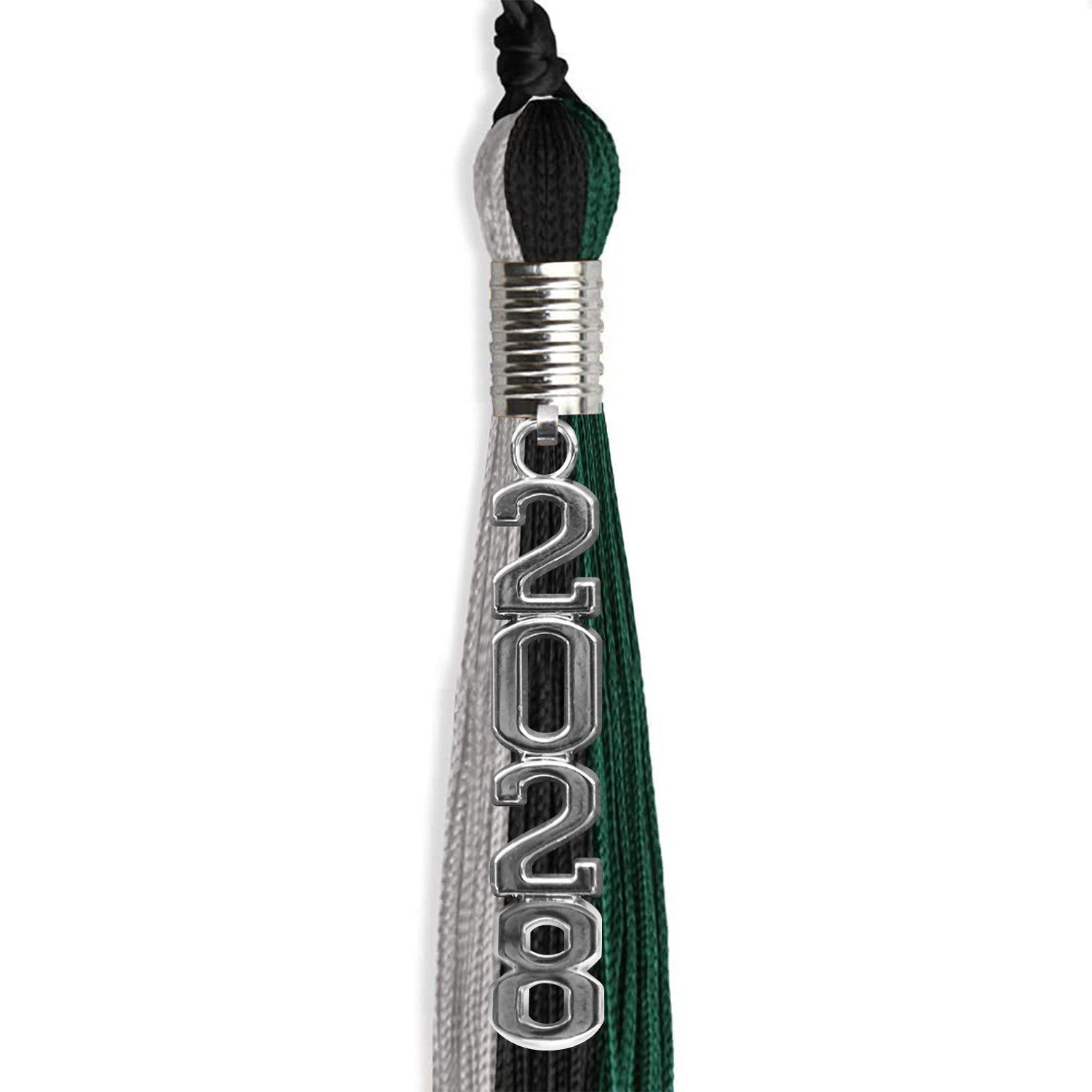 Black/Teal/Grey Graduation Tassel with Silver Stacked Date Drop by Wholesale Grad Supply