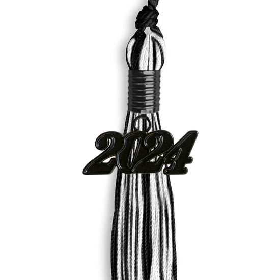 Black/White Mixed Color Graduation Tassel with Black Bling Charm by Wholesale Grad Supply