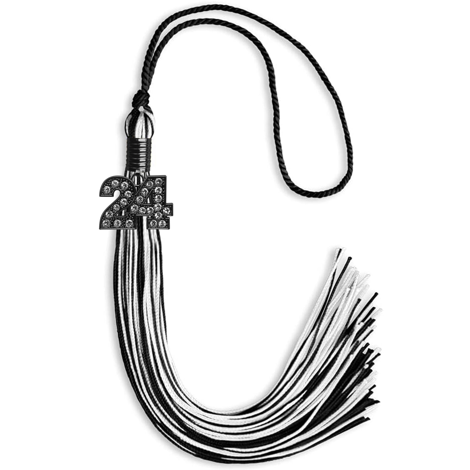 Black/White Mixed Color Graduation Tassel with Black Bling Charm by Wholesale Grad Supply
