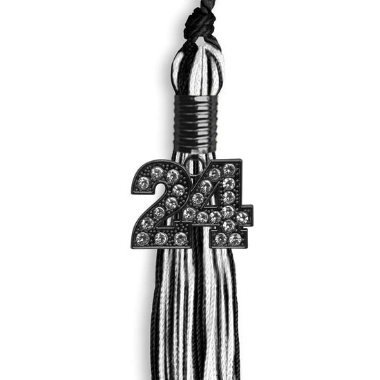 Black/White Mixed Color Graduation Tassel with Black Bling Charm by Wholesale Grad Supply