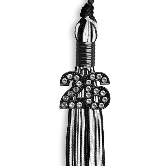 Black/White Mixed Color Graduation Tassel with Black Bling Charm by Wholesale Grad Supply
