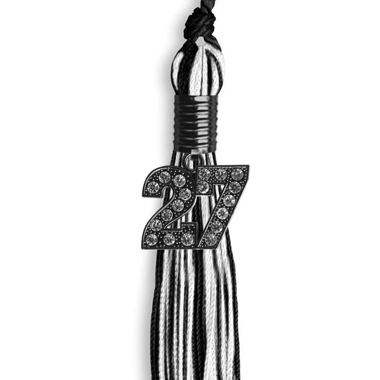 Black/White Mixed Color Graduation Tassel with Black Bling Charm by Wholesale Grad Supply