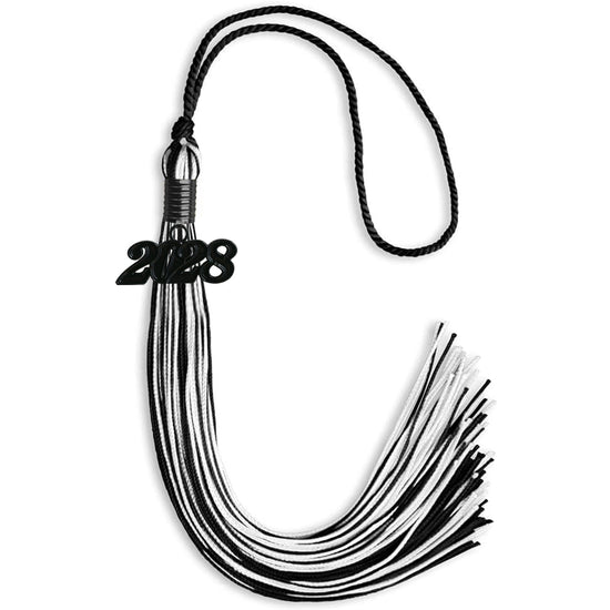 Black/White Mixed Color Graduation Tassel with Black Bling Charm by Wholesale Grad Supply