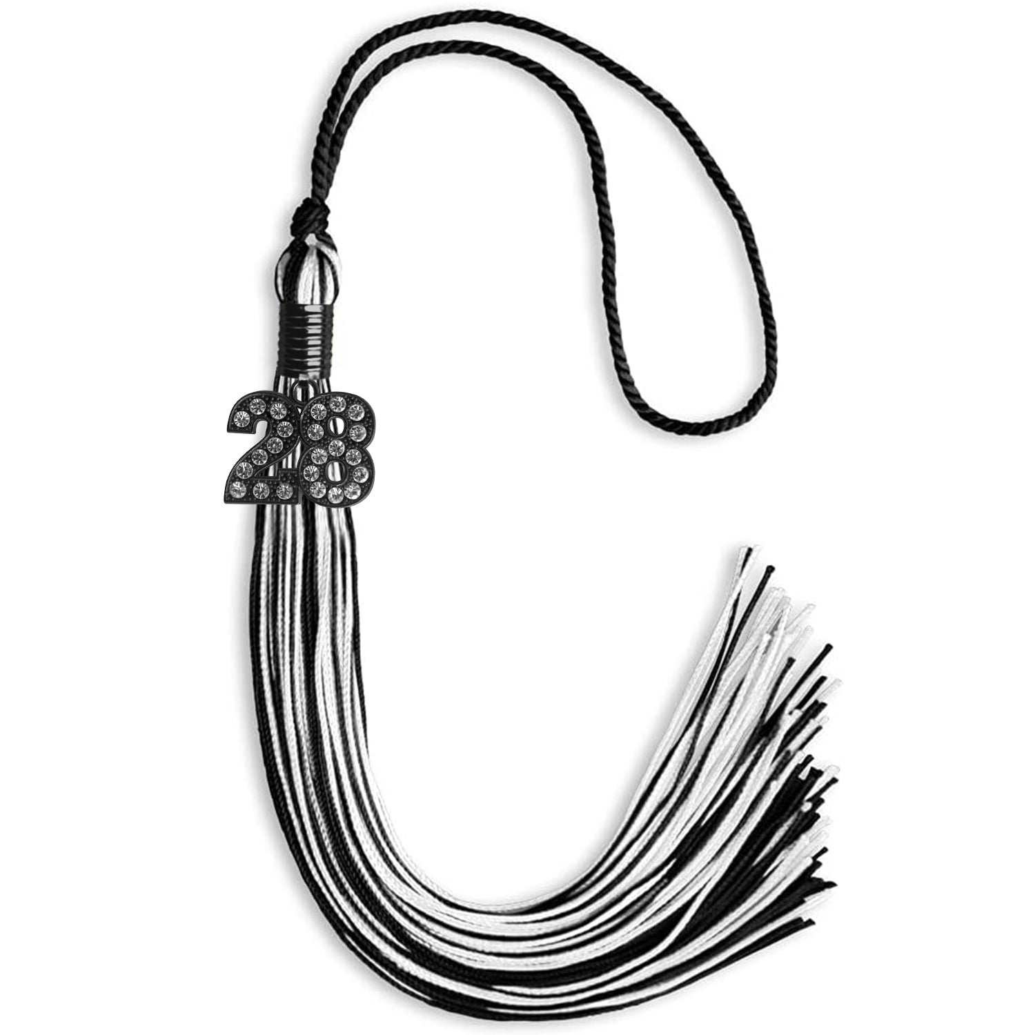 Black/White Mixed Color Graduation Tassel with Black Bling Charm by Wholesale Grad Supply