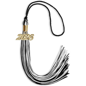 Black/White Mixed Color Graduation Tassel with Gold Bling Charm by Wholesale Grad Supply
