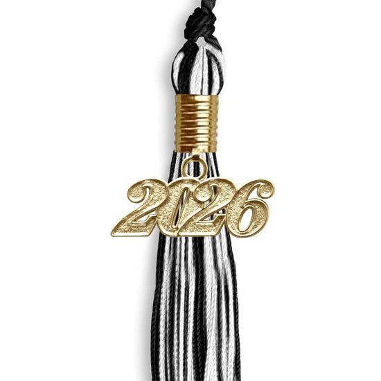Black/White Mixed Color Graduation Tassel with Gold Bling Charm by Wholesale Grad Supply