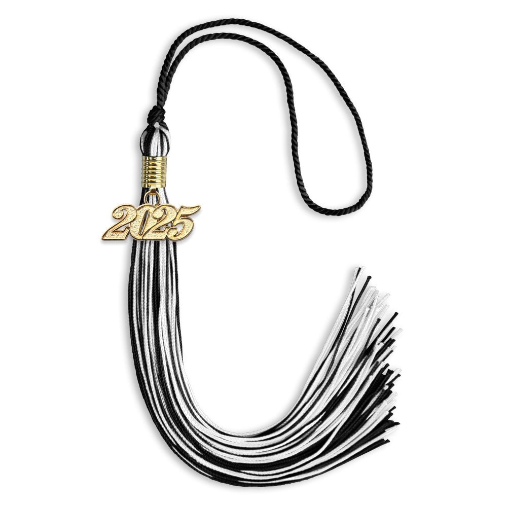 Black/White Mixed Color Graduation Tassel with Gold Bling Charm by Wholesale Grad Supply
