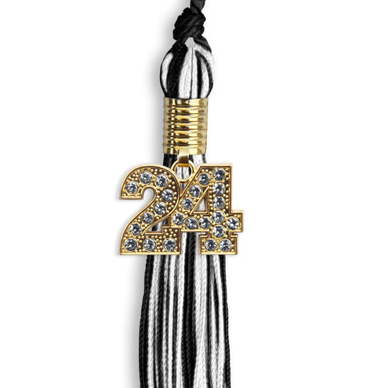 Black/White Mixed Color Graduation Tassel with Gold Bling Charm by Wholesale Grad Supply