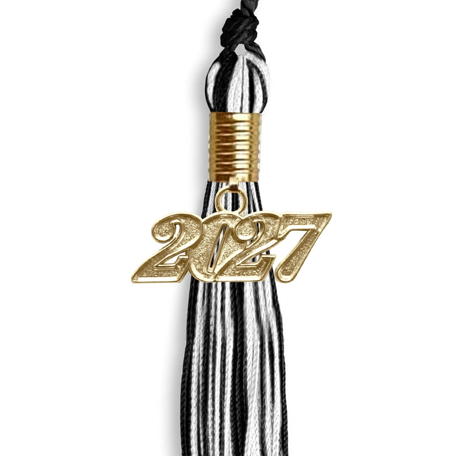 Black/White Mixed Color Graduation Tassel with Gold Bling Charm by Wholesale Grad Supply