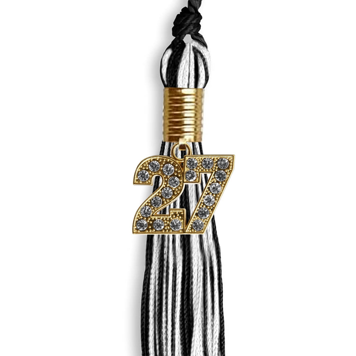 Black/White Mixed Color Graduation Tassel with Gold Bling Charm by Wholesale Grad Supply