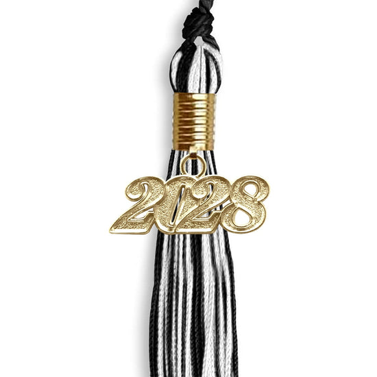 Black/White Mixed Color Graduation Tassel with Gold Bling Charm by Wholesale Grad Supply