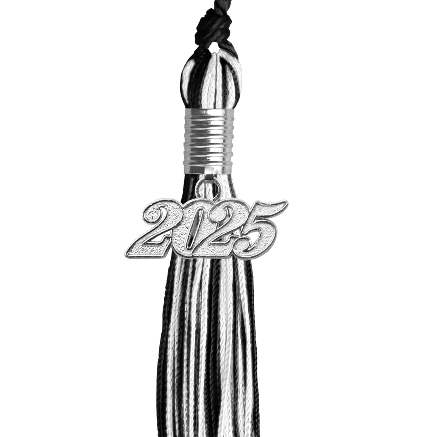 Black/White Mixed Color Graduation Tassel with Silver Bling Charm by Wholesale Grad Supply