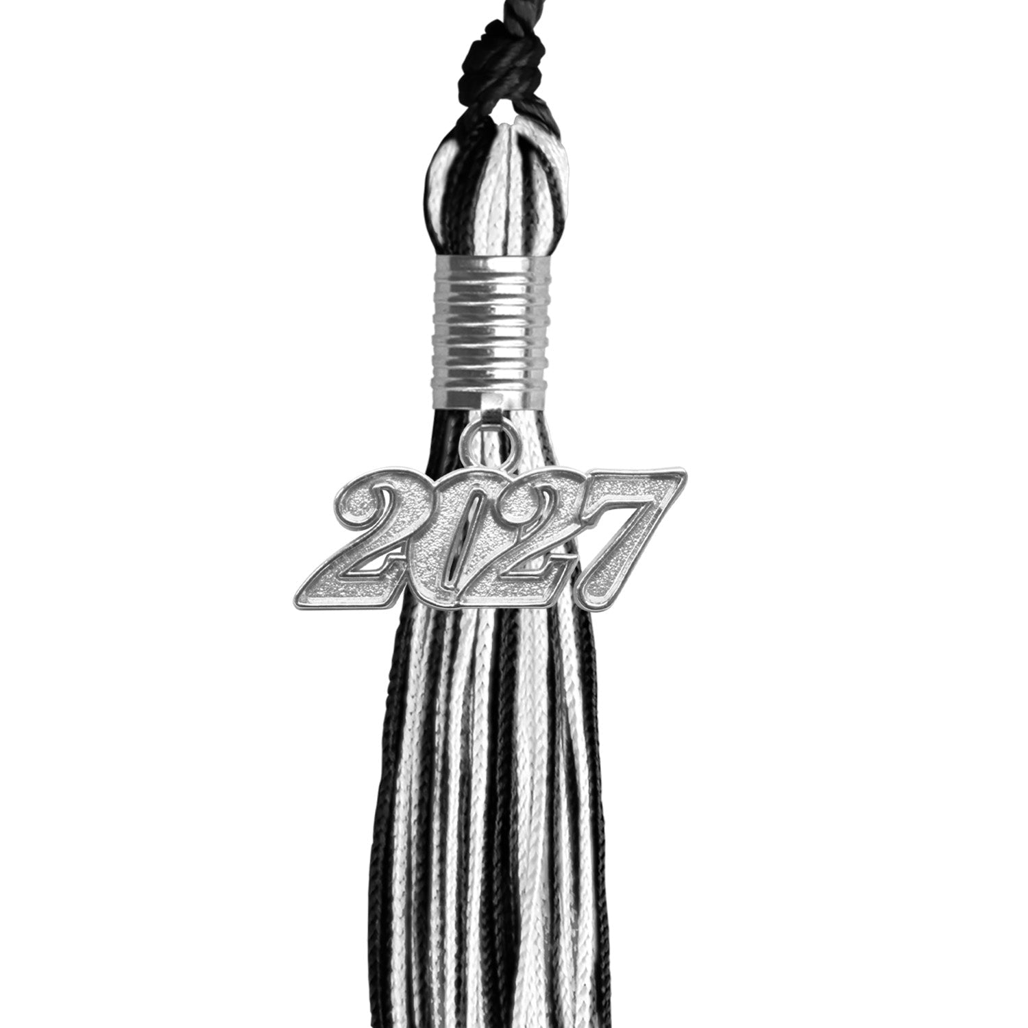 Black/White Mixed Color Graduation Tassel with Silver Bling Charm by Wholesale Grad Supply