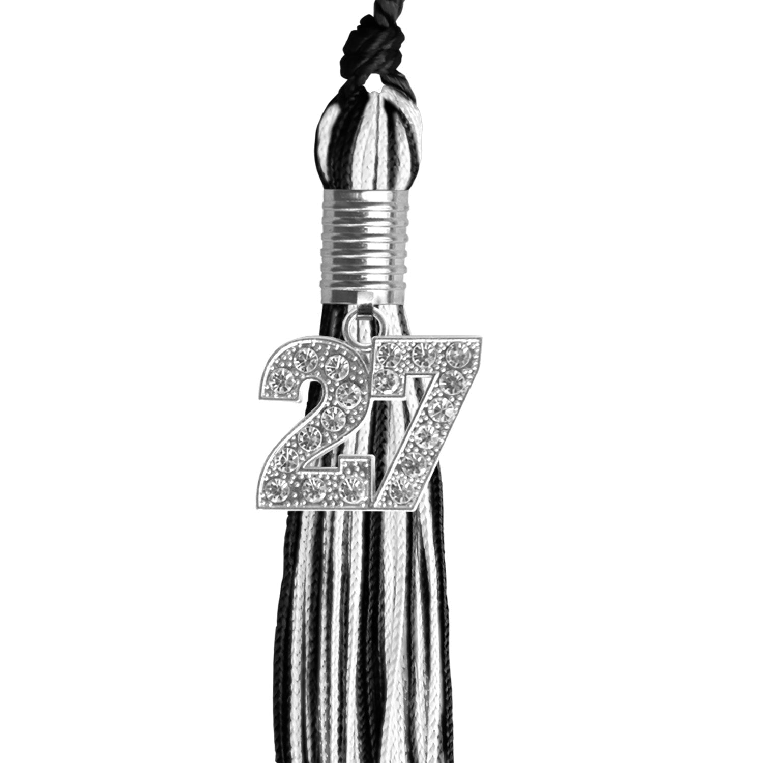 Black/White Mixed Color Graduation Tassel with Silver Bling Charm by Wholesale Grad Supply