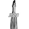 Black/White Mixed Color Graduation Tassel with Silver Bling Charm by Wholesale Grad Supply