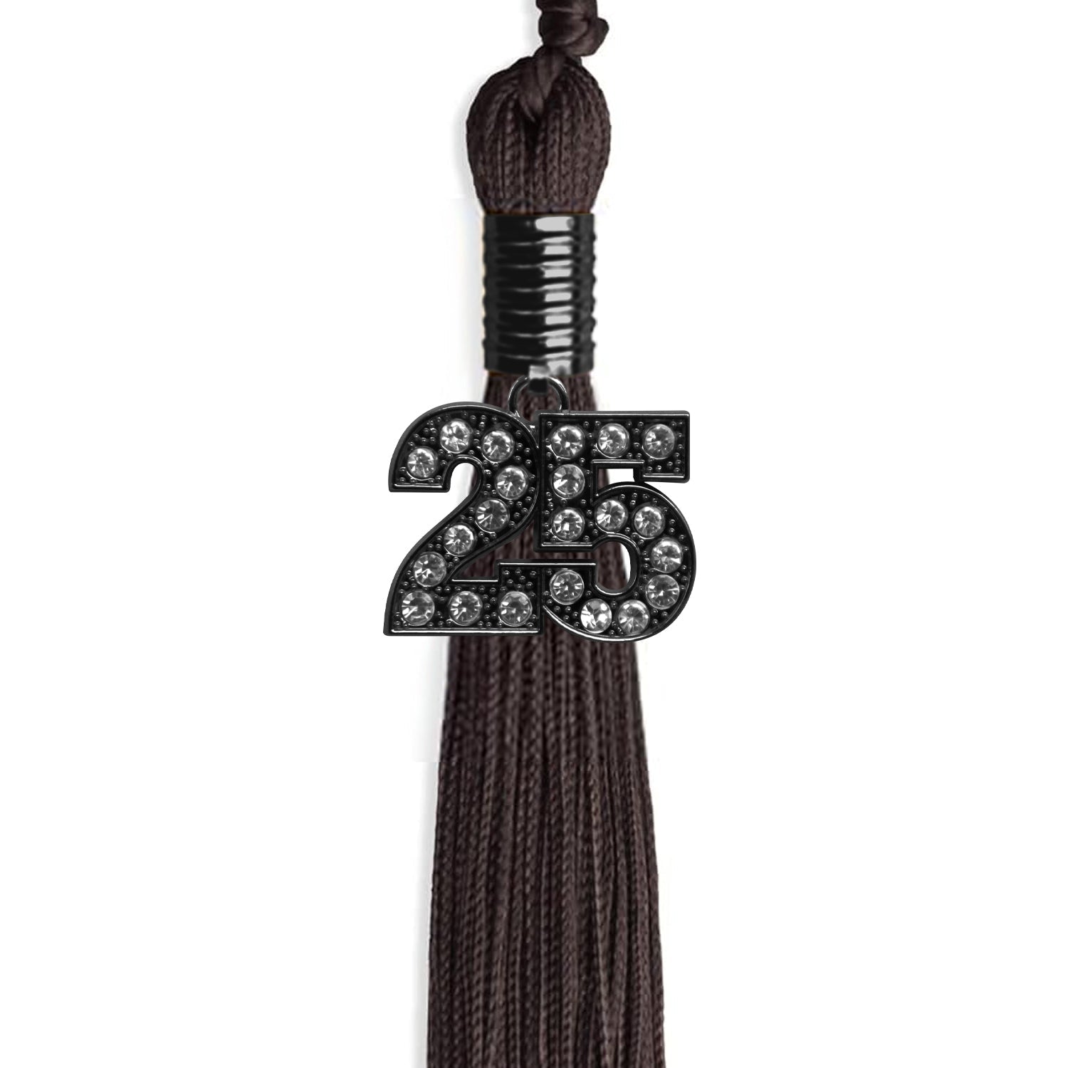 Brown Graduation Tassel with Black Bling Charm by Wholesale Grad Supply