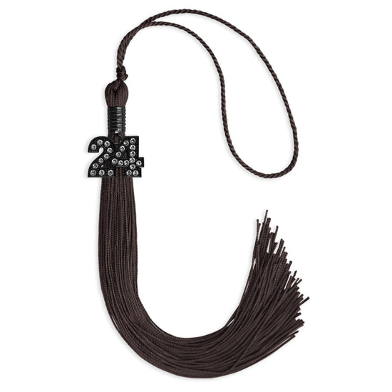 Brown Graduation Tassel with Black Bling Charm by Wholesale Grad Supply