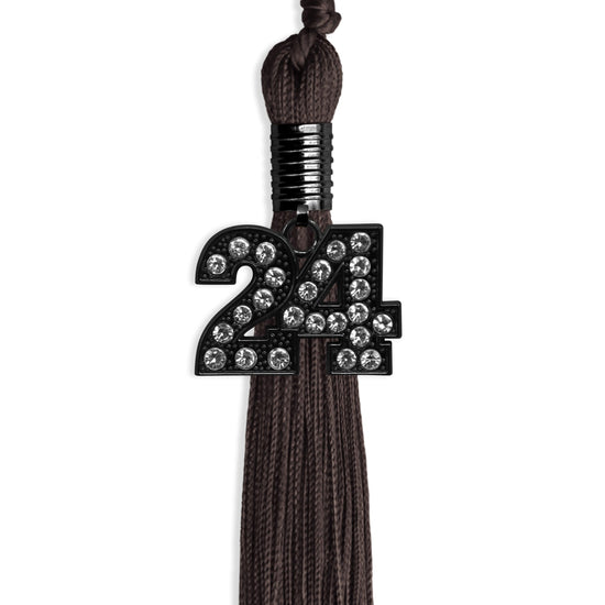 Brown Graduation Tassel with Black Bling Charm by Wholesale Grad Supply