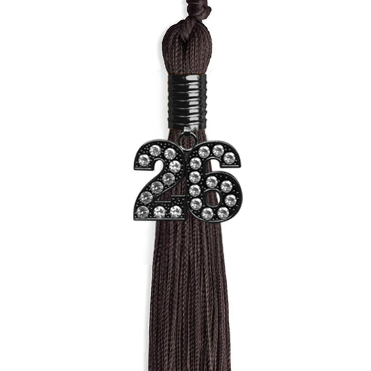 Brown Graduation Tassel with Black Bling Charm by Wholesale Grad Supply