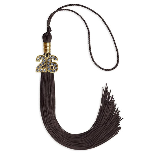 Brown Graduation Tassel with Gold Bling Charm by Wholesale Grad Supply