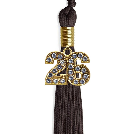 Brown Graduation Tassel with Gold Bling Charm by Wholesale Grad Supply