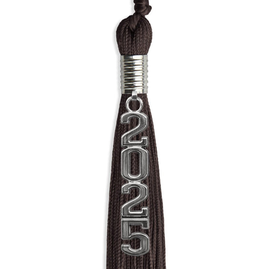 Brown Graduation Tassel with Silver Stacked Date Drop by Wholesale Grad Supply
