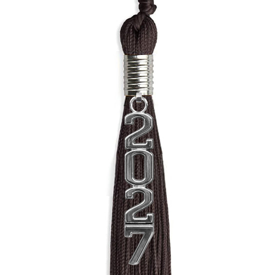 Brown Graduation Tassel with Silver Stacked Date Drop by Wholesale Grad Supply