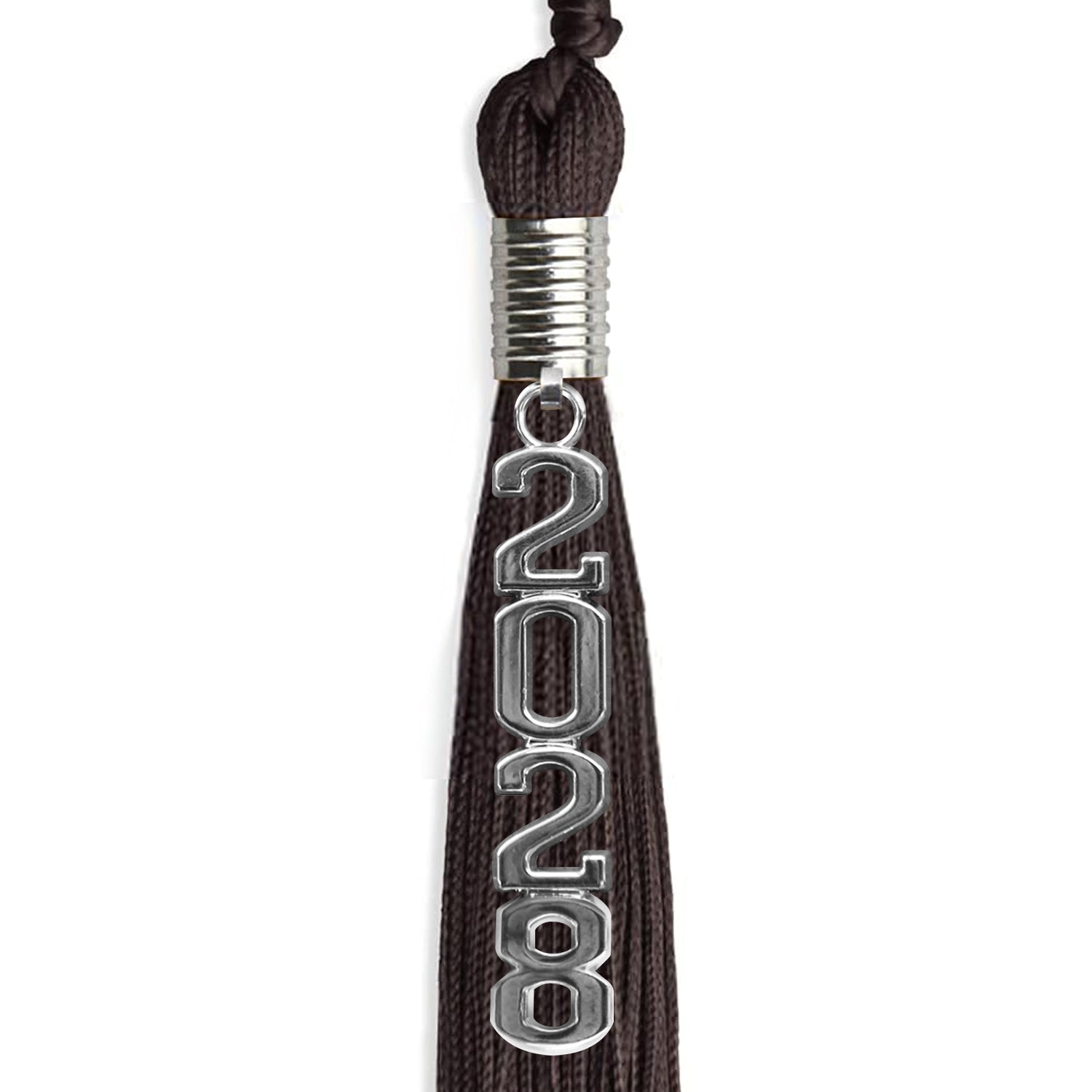 Brown Graduation Tassel with Silver Stacked Date Drop by Wholesale Grad Supply