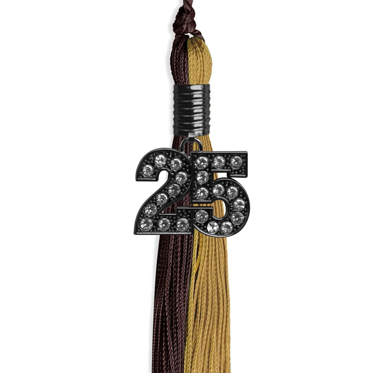 Brown/Antique Gold Graduation Tassel with Black Bling Charm by Wholesale Grad Supply