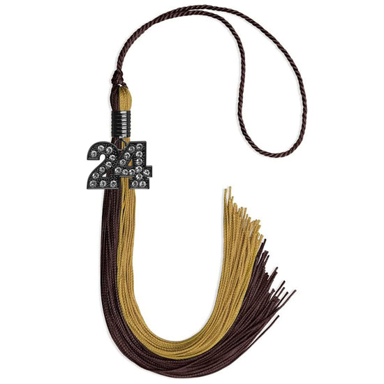 Brown/Antique Gold Graduation Tassel with Black Bling Charm by Wholesale Grad Supply