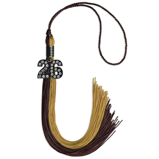 Brown/Antique Gold Graduation Tassel with Black Bling Charm by Wholesale Grad Supply