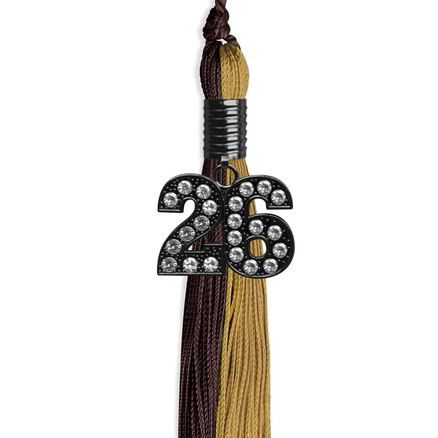 Brown/Antique Gold Graduation Tassel with Black Bling Charm by Wholesale Grad Supply