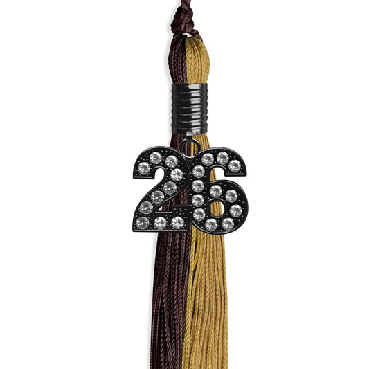 Brown/Antique Gold Graduation Tassel with Black Bling Charm by Wholesale Grad Supply