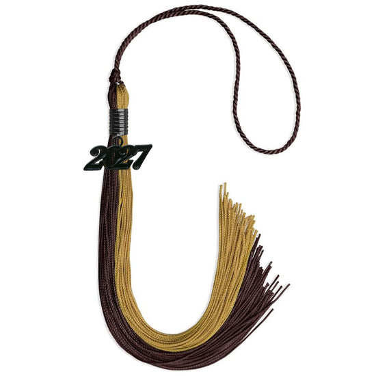 Brown/Antique Gold Graduation Tassel with Black Bling Charm by Wholesale Grad Supply