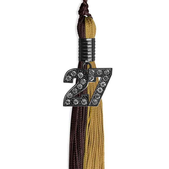 Brown/Antique Gold Graduation Tassel with Black Bling Charm by Wholesale Grad Supply