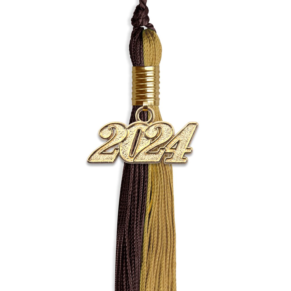 Brown/Antique Gold Graduation Tassel with Gold Bling Charm by Wholesale Grad Supply