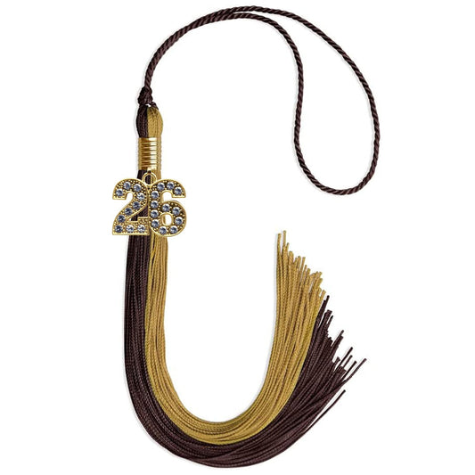 Brown/Antique Gold Graduation Tassel with Gold Bling Charm by Wholesale Grad Supply