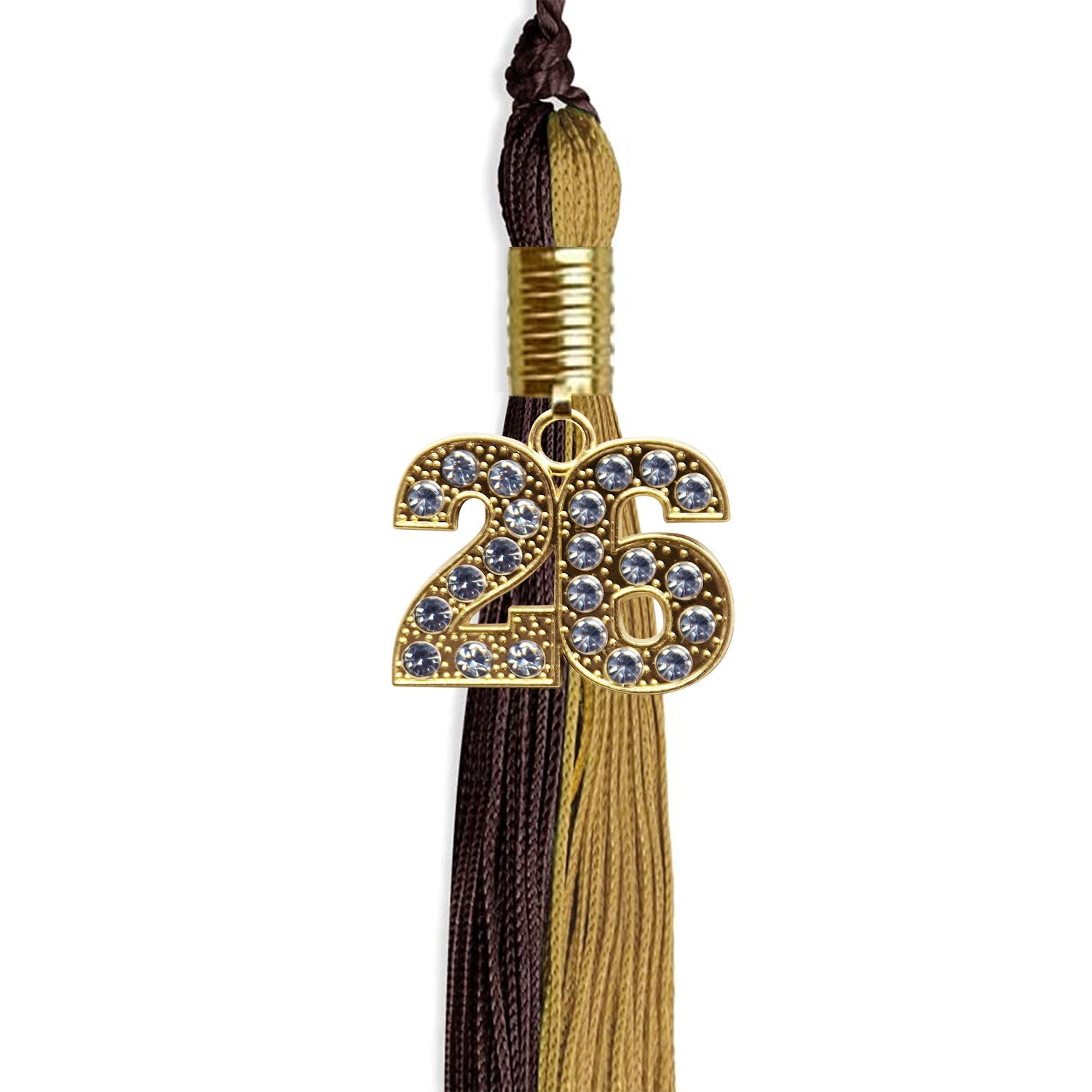 Brown/Antique Gold Graduation Tassel with Gold Bling Charm by Wholesale Grad Supply