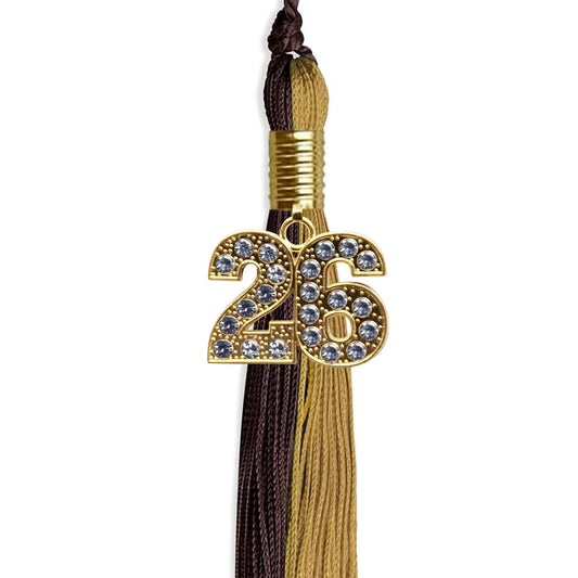 Brown/Antique Gold Graduation Tassel with Gold Bling Charm by Wholesale Grad Supply