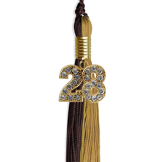 Brown/Antique Gold Graduation Tassel with Gold Bling Charm by Wholesale Grad Supply