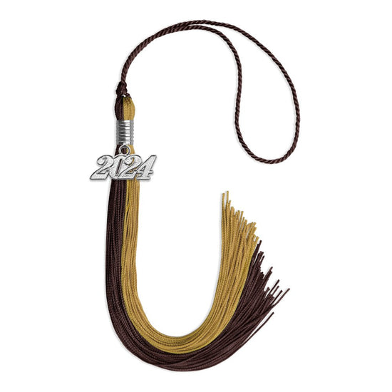 Brown/Antique Gold Graduation Tassel with Silver Bling Charm by Wholesale Grad Supply
