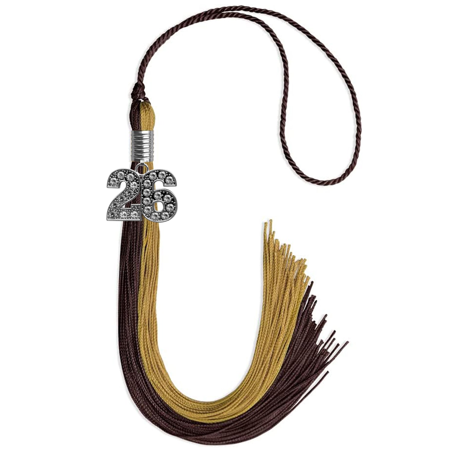 Brown/Antique Gold Graduation Tassel with Silver Bling Charm by Wholesale Grad Supply