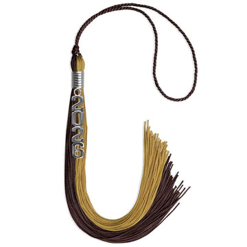 Brown/Antique Gold Graduation Tassel with Silver Stacked Date Drop by Wholesale Grad Supply
