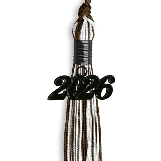 Brown/White Mixed Color Graduation Tassel with Black Bling Charm by Wholesale Grad Supply