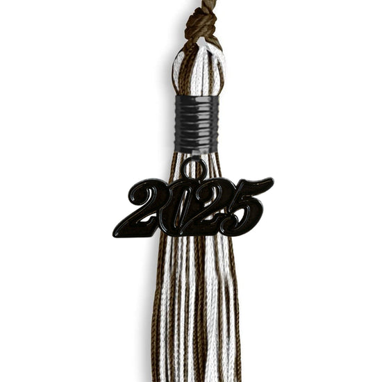 Brown/White Mixed Color Graduation Tassel with Black Bling Charm by Wholesale Grad Supply